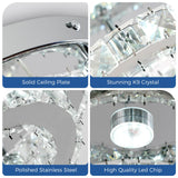 RHEAFON 9.8 Inch Mini Chandelier Light Fixture Round LED Crystal Ceiling Light Flush Mount Crystal Chandeliers for Bedroom Kitchen Foyer Closet Hallway Light, 6500K Cool White RHEAFON
