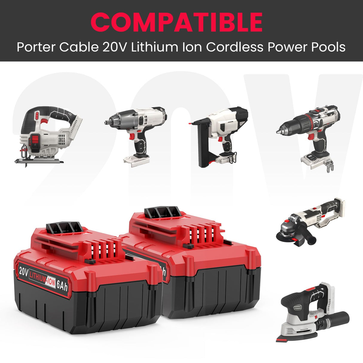 LabTEC 2-Pack 6.0Ah 20V Lithium Battery PCC685L and Battery Charger Kit Compatible with Porter-Cable Labtec