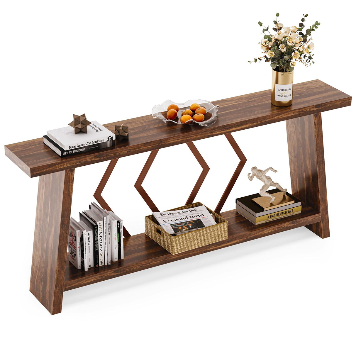 LITTLE TREE 70.9-Inch Console Table, Long Sofa Table Behind Couch, Farmhouse Wood Console Table with Storage Shelf for Entryway, Living Room, Hallway LITTLE TREE
