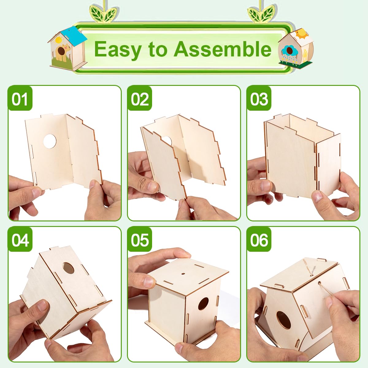 24 Sets DIY Wood Birdhouse Bulk for Kids Parties and Classrooms, Art Painting Bird House Craft Kit Unfinished Wood Bird Houses to Paint for Kids 3+ Spring Summer Arts and Craft Projects QUYSK