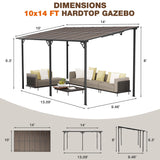 EBE 14' x 10' Gazebo, Hardtop Lean to Gazebo with Sloped Roof, Large Wall Mounted Gazebo Pergola, Metal Awning for Patio, Decks, Backyard EBE