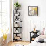 HOOBRO Industrial 6-Tier Corner Shelf – Stylish Black Wall Bookshelf for Small Spaces HOOBRO