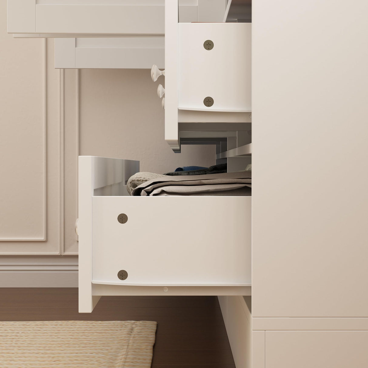 Homsee 4 Doors Armoire Wardrobe Closet with Mirror, Hanging Rod& 6 Drawers, Bedroom Armoires Cabinet with 4 Tier Adjustable Shelves, White (63”W x 19.7”D x 78.7”H) Homsee