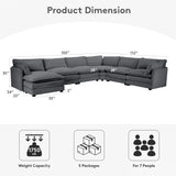 ROWHY 150'' Modular Sectional Sofa Cloud Couch, Corner Sofa Big Comfy Corduroy Oversized L Shaped Couch with 4 Pillows, Chaise, Ottoman, Deep Seat Couches for Living Room Office, Dark Grey ROWHY