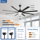 Sofucor 84 Inch Smart Ceiling Fan with Light, Large Industrial Outdoor Ceiling Fan with 8 Black Aluminum Blades, Works with App/Alexa/Google, 6-Speed Dimmable Reversible DC Motor for Living Room Patio Sofucor