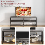 Katrawu TV Stand for TV up to 65 Inch, Long 55" TV Cabinet with 3-Tier Storage Shelves,Entertainment Center TV Console Table for Living Room with Industrial TV Metal Frame, Black Oak Katrawu