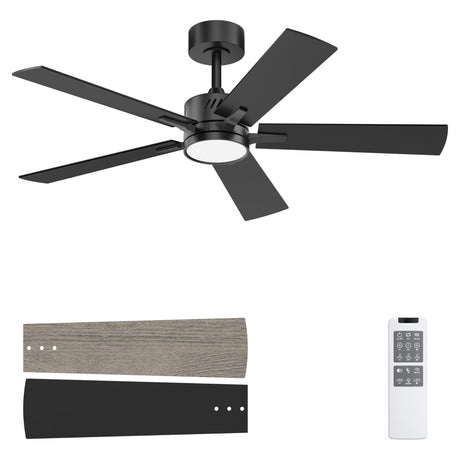Ohniyou 48'' Ceiling Fans with Lights and Remote, 6 Speeds, 3 Colors & Dimmable LED Light, Quiet DC Motor Black Ceiling Fan for Bedroom Living Room Ohniyou