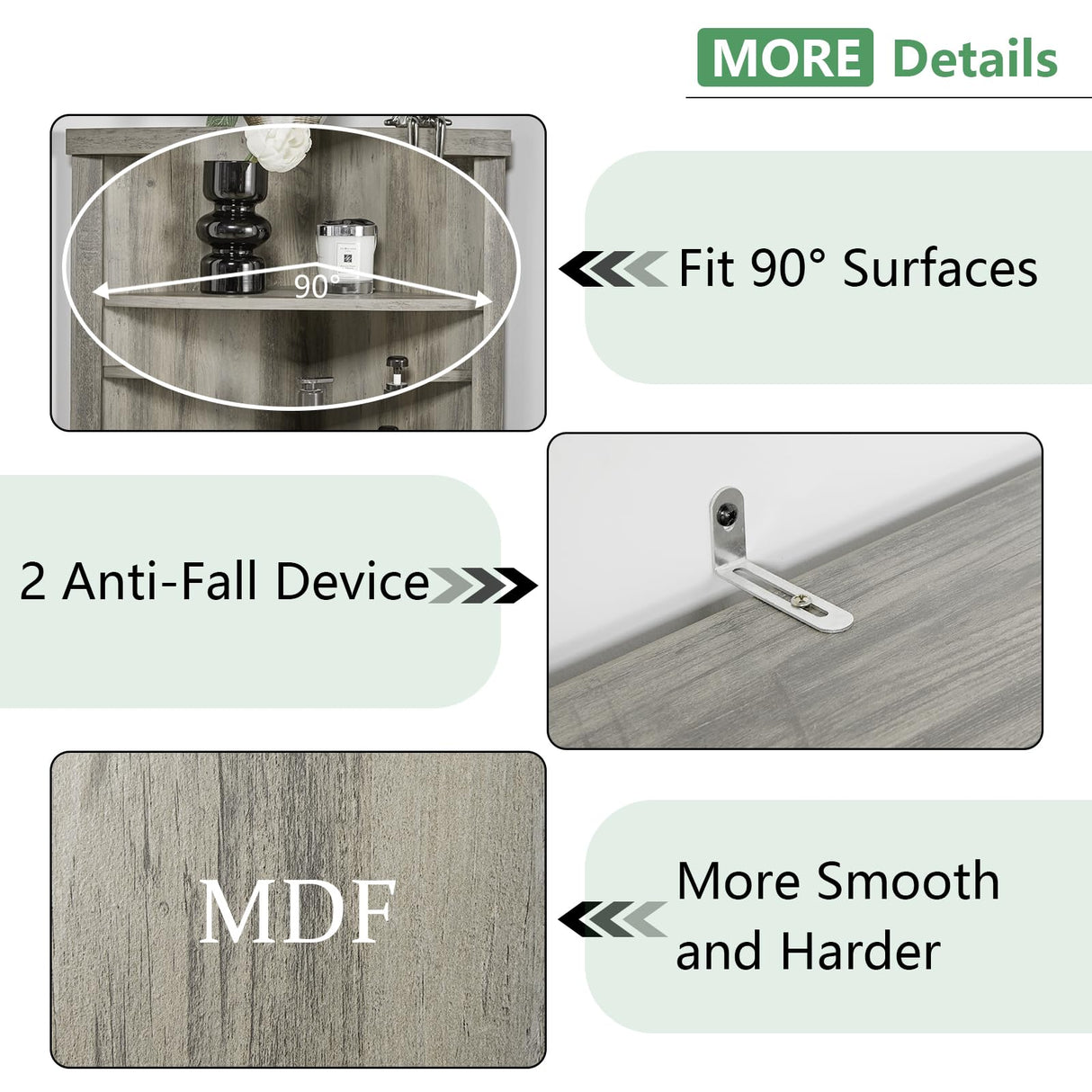 AMERLIFE Curved Corner Storage Cabinet, 65" Tall Freestanding Bookcase with Glass Doors & Adjustable Shelves, 5-Tier Corner Display Cabinet for Living Room, Bathroom, Laundry Room, Washed Grey AMERLIFE