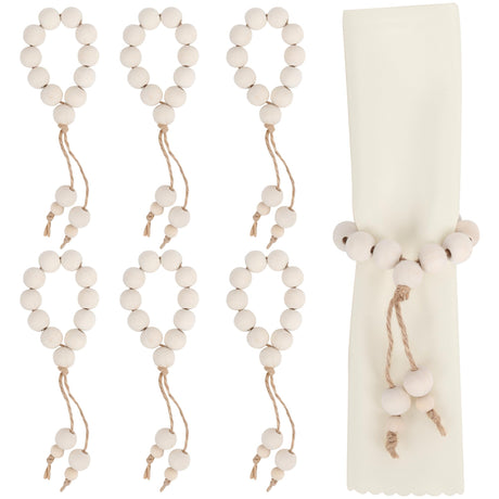 Yagoo Napkin Rings Set of 6, Handmade Farmhouse Wood Beaded Napkin Ring Set for Wedding, Banquet, Party, Dinner Table Decor (Natural) Yagoo