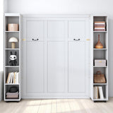 Foldable Queen Murphy Bed Cabinet with Storage Bookshelf Bookcase, Wood Hidden White Murphy Wall Bed with Storage Shelves for Adults MERITLINE