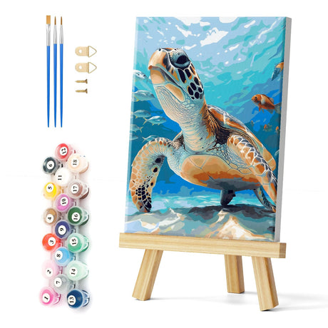 Natuyalo Paint by Numbers Kit for Adults Framed - Sea Turtle Paint by Number on Canvas with Frame, Animals DIY Acrylic Painting by Number Ideal Gift Home Wall Decor (12x16 Inch) Natuyalo