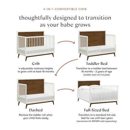 Babyletto Palma 4-in-1 Convertible Crib with Toddler Bed Conversion Kit in Warm White/Natural Walnut, Greenguard Gold Certified