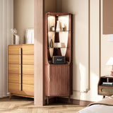 JOINICE,70" Tall Corner Cabinet,Mid Century Modern Storage Cabinet with Glass Shelves,Corner Bar Cabinet with Door & Lighting,Space Saver for Living Room,Bedroom,Dining Room,Kitchen,Walnut JOINICE