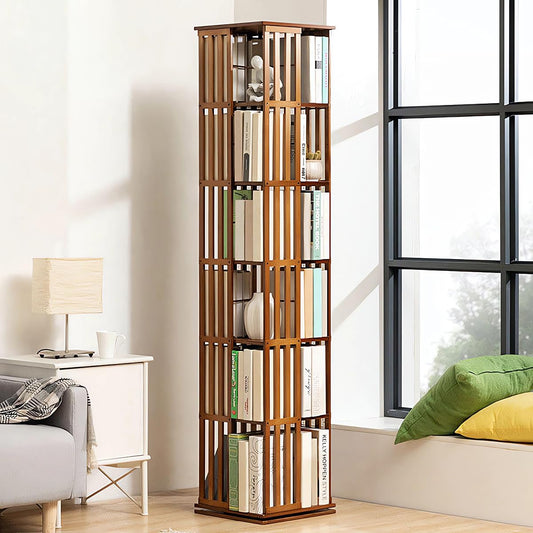 360° Rotating Bookshelf Tower, Versatile 6-Tier Revolving Bookcase for Kids & Adults - Spinning Bookshelf Tower Corner Shelf Floor Standing Book Storage Rack Suitable for for Office Home Living Room S