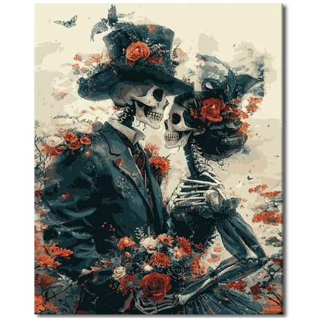 Adults Paint by Numbers Kits Romance Skull Paint by Number Wall Art Red Roses Butterflies and Floral Paint by Number Artwork Beautiful Skull Crafts Kits DIY Bedroom Wall Art 16x20 in (Frameless) Rebotipy