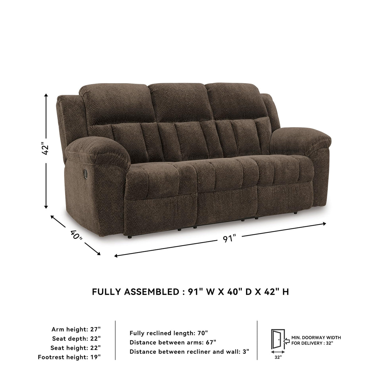 Signature Design by Ashley Frohn Modern Manual Reclining Sofa, Dark Brown Signature Design by Ashley