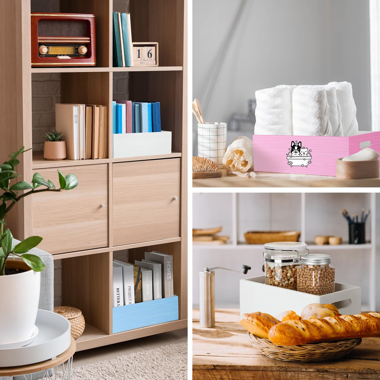 Yetene Set of 6 Wood Storage Boxes with Handles Wooden Nesting Crates Rustic Farmhouse Box for Kitchen Bathroom Home Party Table Decoration Storage Boxes (White) Yetene