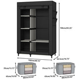 Calmootey Portable Closet, Wardrobe with 6 Shelves and Hanging Rod, Storage Organizer for Bedroom, Non-Woven Fabric Cover with 4 Side Pockets, Includes 2 Storage Bags for Clothes, Black Calmootey