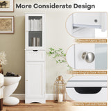 Tangkula 67" Tall Bathroom Storage Cabinet, Slim Freestanding Tower w/ 2 Doors & 1 Drawer, Narrow Floor Cabinet w/Adjustable Shelves & Tempered Glass Door for Bathroom Living Room (White) Tangkula