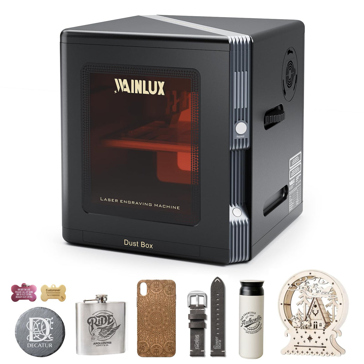 WAINLUX K8 10W Mini Laser Engraver, Laser Engraving Machine, 10000mW Fully Enclosed with Viewable Window, Laser Engraver and Cutter Machine for Wood Metal Leather, Grabadora Láser, Laser Class 1 WAINLUXPRO
