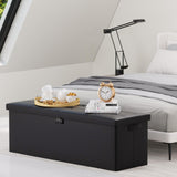 DocSafe Storage Ottoman Bench,Fireproof＆Waterproof Folding Bench with Lock(15”x 43”x15”),Leather Storage Chest with Handles＆2 Extra Boxes,Ottoman Safe for Bedroom,Living Room,Home Office,Black DocSafe