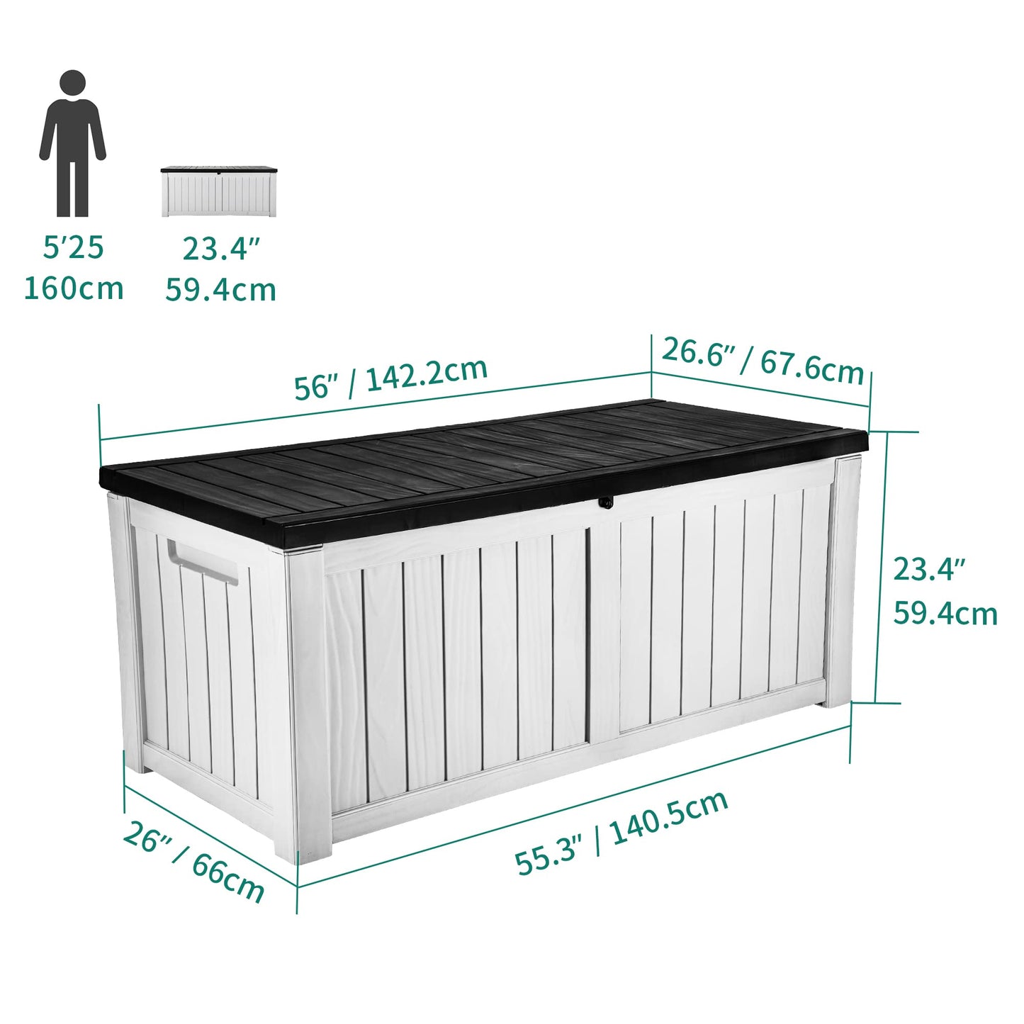 YITAHOME 120 Gallon Outdoor Storage Deck Box, Large Resin Patio Storage for Outdoor Pillows, Garden Tools, Waterproof, Lockable (Black&White)