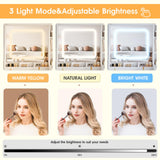 Vanity Desk with Mirror and Lights,Makeup Vanity Table with Cushioned Stool and Charging Station,3 Lighting Modes Adjustable Brightness,Drawers,Power Outlet,Shelves,White Maupvit