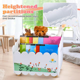 QwayHome Wood Kids Bookshelf with 2 Adjustable Dividers - Montessori Bookshelf for Nursey Room or Playroom - Toy Storage Oragnzier with Handle - Toddler Book Shelf for Bedroom Livingroom Classroom QwayHome