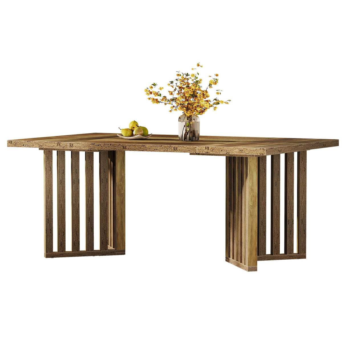 Tribesigns 63-inch Rectangular Dining Table for 4-6, Farmhouse Kitchen Dinner Eating Table with Slatted Base, Wood Dining Room Furniture for Home, Rustic Brown Tribesigns