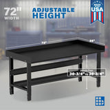Borroughs 72" Adjustable Workbench, Steel Heavy-Duty Workstation with Bottom Shelf & Edge Guards, 2000 LB Capacity Worktable for Workshop, Garage, School, Office, Home, 72" W x 28" D Borroughs