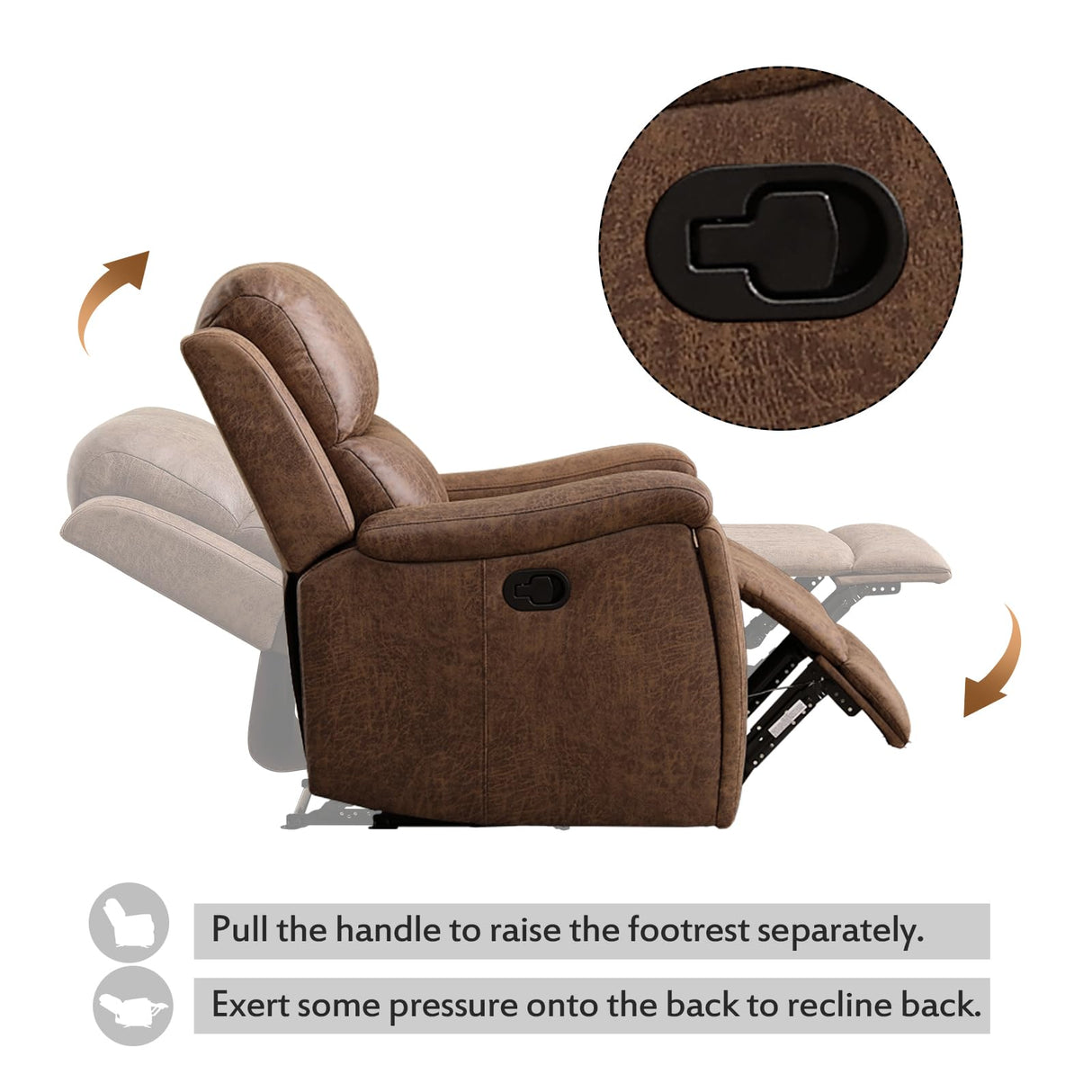 CANMOV Leather Recliner Chair Set of 2, Classic and Traditional Manual Recliner Chair with Overstuffed Arms and Back, Manual Single Sofa with Concealed Cup Holders,Nut Brown CANMOV