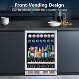 Beverage Fridge 24 Inch Beverage and Wine Cooler Built-in or Freestanding - 120 Cans & 16 Bottles Capacity Wine Refrigerator Cooler Kalamera