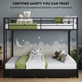 Twin Over Twin Metal Bunk Bed with LED Lights, USB Charging Station, 2 Drawers, Guard Rails & Ladder – No Box Spring Needed, Easy Assembly, Black stasado