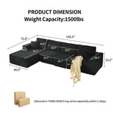 YHMEIXH 139" Black sectional couches for Living Room, Modular Sectional Sofa withDeep Seat, Boneless Sofa for Living Room, L-Shape Boneless Couch for Apartments Bedroom, No Assembly Required (Right) YHMEIXH
