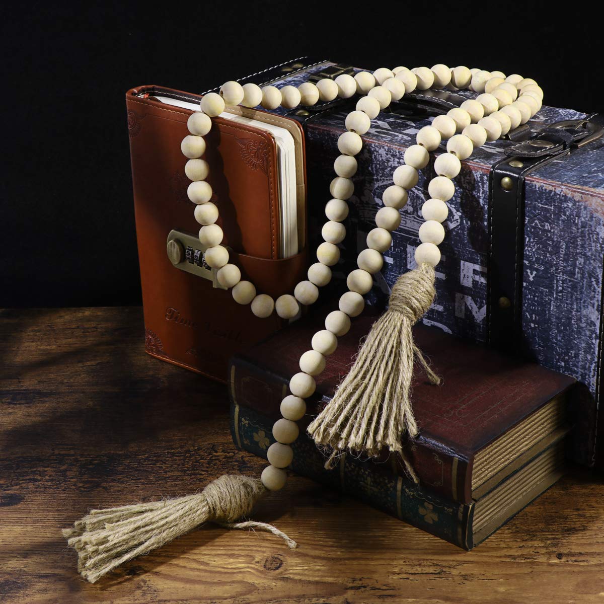 LIOOBO Wood Bead Garland Farmhouse Rustic Country Beads Holiday Decoration Wall Hanging Prayer Beads LIOOBO