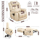 Infinite Position Lay Flat Lift Recliner Chair for Adults, Dual Motor Power Lift Chair for Elderly with Massage & Heating, Extended Footrest, USB Ports, Remote Control & Lumbar Pillow, Leather (Cream) RESTREAL