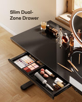 Marsail Glass Standing Desk with Drawer, 48 x 24 inch Electric Standing Desk, Height Adjustable Desk with One-Piece Tabletop & USB Charging Ports, Sit Stand Desk with Storage for Home & Office Black Marsail