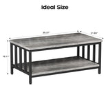 Homeiju Coffee Table for Living Room with Slatted Sides Frame, Modern Farmhouse Living Room Table with 2-Tier Storage Shelf for Home Office, Apartment, 39 inch Grey Wash Homeiju