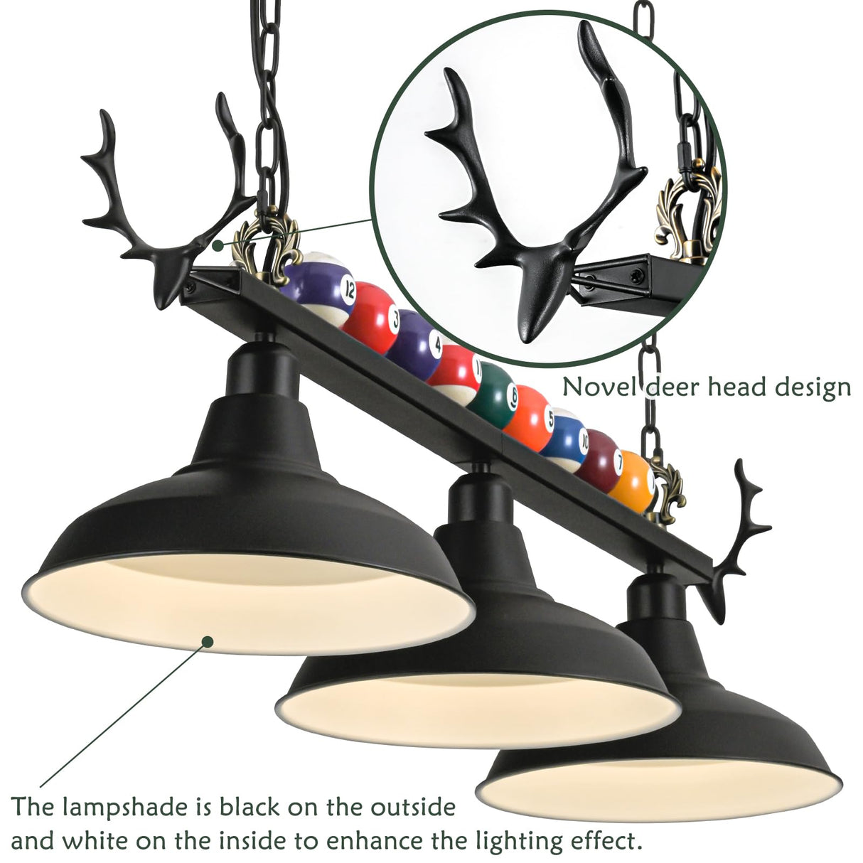 LuoliiTa Pool Table Light, Billiard Light for 7' 8' 9' Pool Table, Hanging Billiards Light for Billiard Room, Game Room, Restaurant, Coffee Shop (3 Lights) LuoliiTa