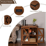 VITESSE Farmhouse End Table, 24" Large Wood Square Nightstand with Doors, Sofa Side Table with Charging Station Modern Nightstand Storage Cabinet for Living Room, Bedroom, Entryway (Brown) VITESSE