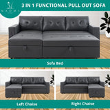 Naomi Home Jenny Sectional Sofa Sleeper with Storage Chaise, Tufted Pull Out Couch with Storage, Sectional Sofa Bed, L-Shaped Reversible Sleeper Sofa with Storage, Dark Gray,Air Leather Naomi Home