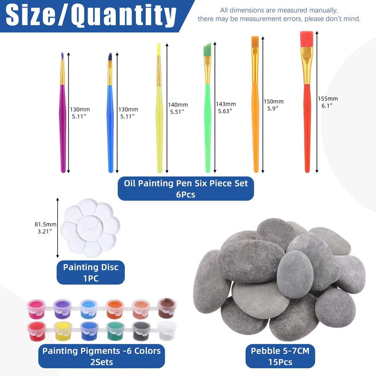 Glarks 34Pcs Rock Painting Kit, Including 15Pcs 2"-3" Flat Painting Stones River Rocks, 12 Colors Non-Toxic Washable Paint, 6Pcs Paint Brushes and 1Pc Palette for DIY Arts and Craft Activities Glarks