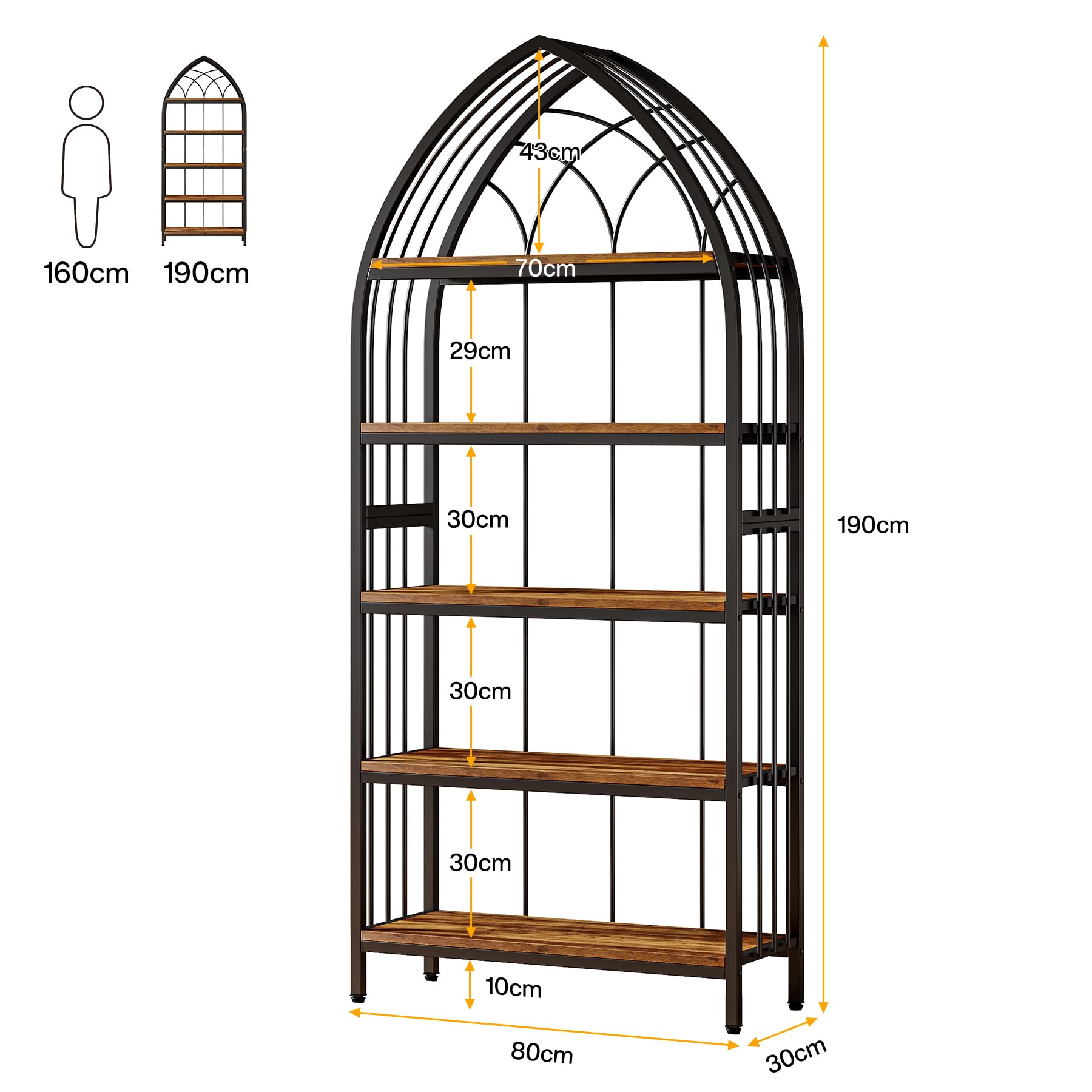 Tribesigns Industrial 5-Tier Bookshelf – 74.8 Inch Vintage Curved Display Shelf in Rustic Brown & Black - WoodArtSupply