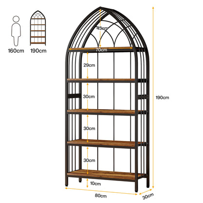 Tribesigns Industrial 5-Tier Bookshelf – 74.8 Inch Vintage Curved Display Shelf in Rustic Brown & Black - WoodArtSupply