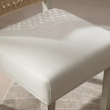 LZAREAL Farmhouse Dining Chairs Set of 4 Linen Fabric Upholstered Accent Side Chair, Mid Century Modern Kitchen & Dining Room Chairs with Woven Rope Back for Home, Living Room, Bedroom - White LZAREAL