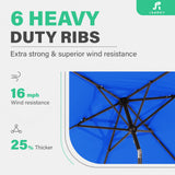 JEAREY 6.6 FT x 10 FT 2-Tiers Rectangular Patio Umbrellas Outdoor Large Market Umbrella With Push Button Tilt and Crank Lift System 6 Sturdy Ribs UV Protection Waterproof Sunproof, Royal Blue JEAREY