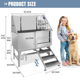 50 Inch Electric Dog Bathing Station For Large Dogs, Height Adjustable Stainless Steel Dog Pet Washing Station, Professional Dog Grooming Tub With Electric Lift, Pet Wash Bath Station (50" Right door) RIGMEC