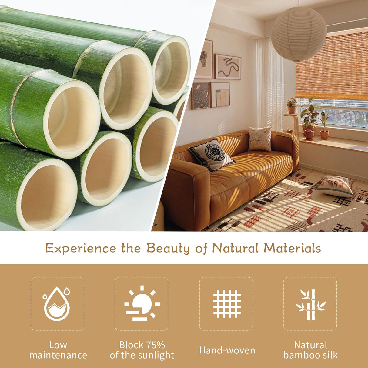 Bamboo Shades for Windows & Bamboo Blinds for Outdoor Patio,Custom Size, Privacy Protection, Easy Installation, Durable & Stylish Blinds for Living Room, Bedroom, Balcony WLOSDMW