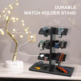Xnwouco Watch Stand for Men, Watch Display Stand with Charger Groove, Wooden Watch Holder Stand, Jewelry Holder Organizer for Rings, Jewelry, Coins Bracelets, Great Gifts for Men Women, Black Xnwouco