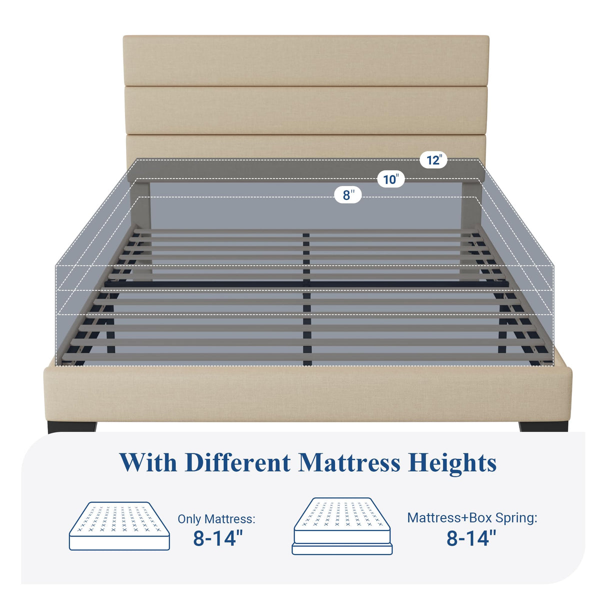 Allewie Queen Size Platform Bed Frame with Fabric Upholstered Headboard and Wooden Slats Support, Fully Upholstered Mattress Foundation/No Box Spring Needed/Easy Assembly, Beige Allewie